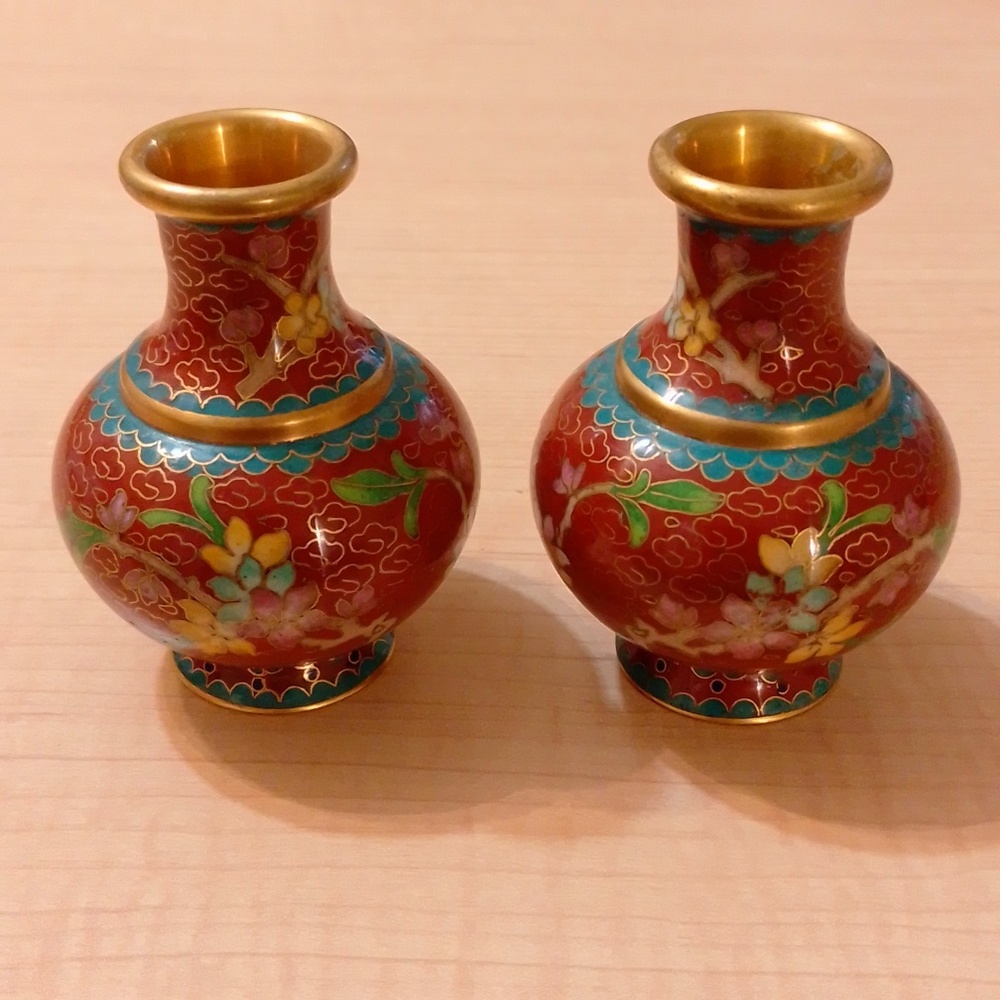 New Vintage Set 2 Cloisonne Vases